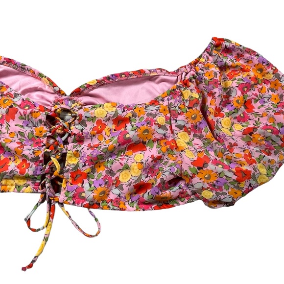 Wild Fable size Xxl Colorful Floral Puff Sleeve Sweetheart Neck Tiny Top NWT - Picture 7 of 11